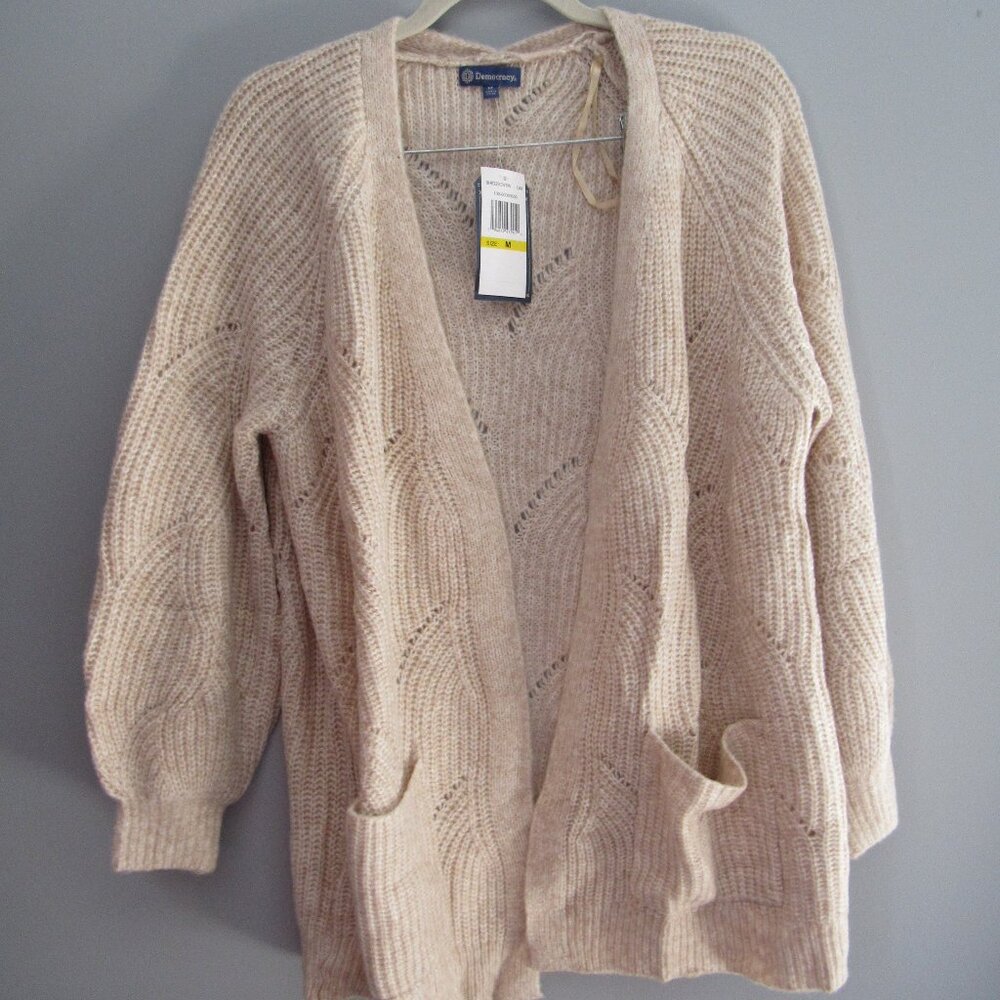 NEW Democracy Medium Oversized Cardigan With Pockets Oat Color